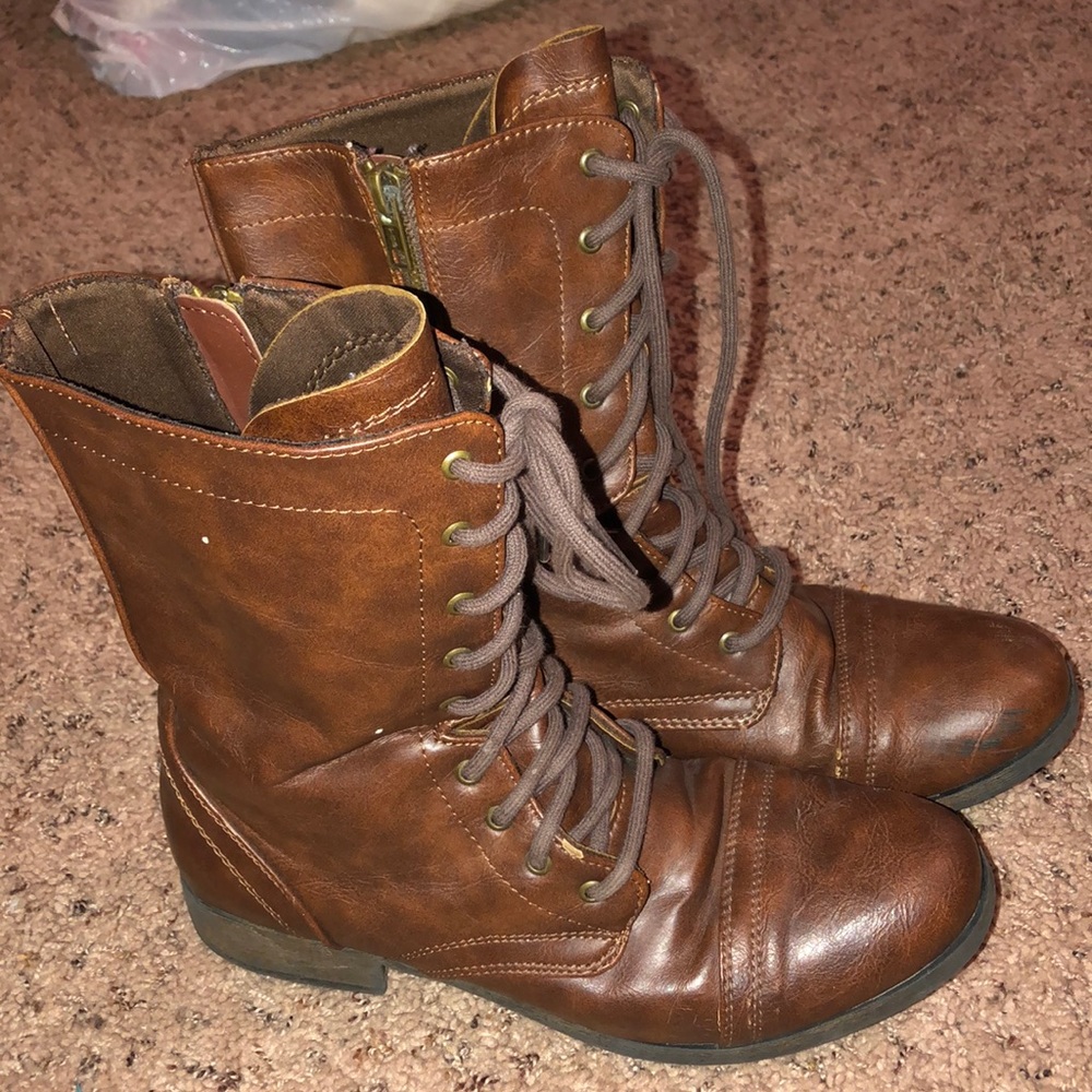 brown combat boots lightly worn